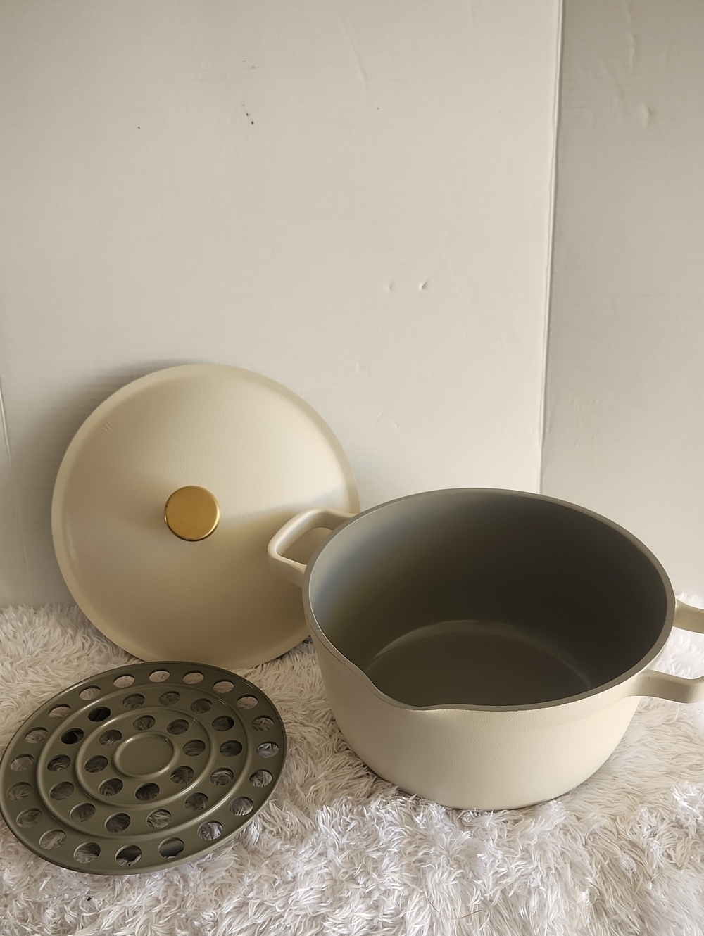 Our Place Perfect Pot, Cream With Gold Knob , Includes Roasting  Rack